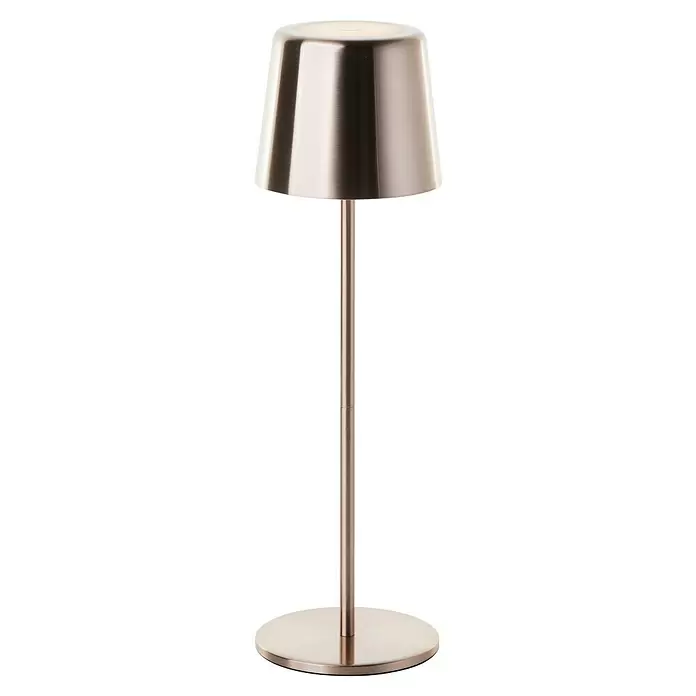 Brilliant Akku-Tischleuchte Xaana - 2 W, Kupfer, Mehrfarbig - Moderne Tischleuchte aus gebürstetem Metall mit konischem Schirm und rundem Fuß.