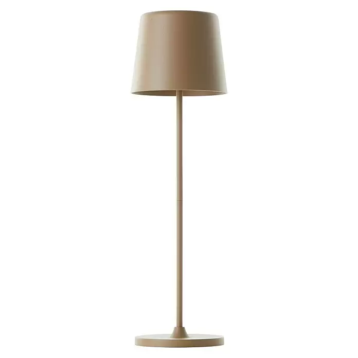 Brilliant Akku-Tischleuchte Kaami - 2 W, Cappuccino, Warmweiß - Hellbeige Stehlampe mit konischem Schirm, schlankem Fuß und rundem Sockel.