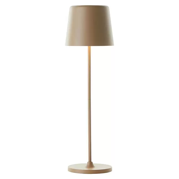 Brilliant Akku-Tischleuchte Kaami - 2 W, Cappuccino, Warmweiß - Beige Stehleuchte mit konischem Lampenschirm und rundem Fuß.