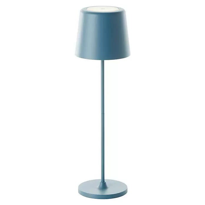 Brilliant Akku-Tischleuchte Kaami - 2 W, Mint, Warmweiß - Hellblaue tragbare Tischleuchte mit konischem Schirm und rundem Fuß, die sanftes Licht nach oben abstrahlt.