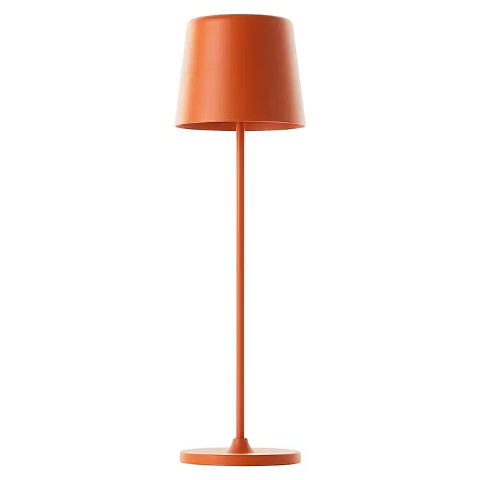 Brilliant Akku-Tischleuchte Kaami - 2 W, Orange, Warmweiß - Matte, terrakottafarbene Lampe mit konischem Schirm, schlankem Ständer und rundem Fuß.