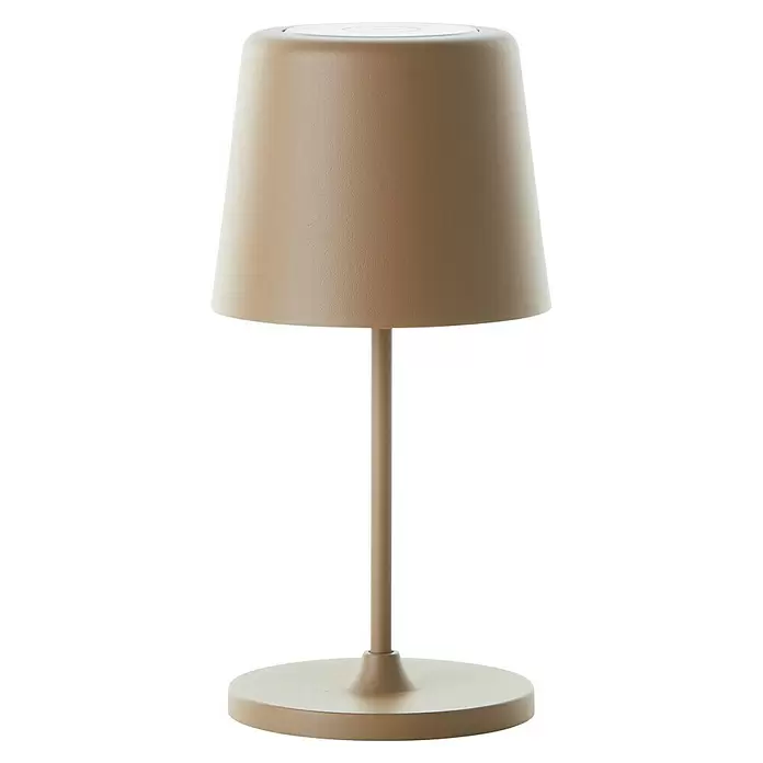 Brilliant Akku-Tischleuchte Kaami - 2 W, Cappuccino, Warmweiß - Matte beige Tischlampe mit zylindrischem Schirm und rundem Fuß.