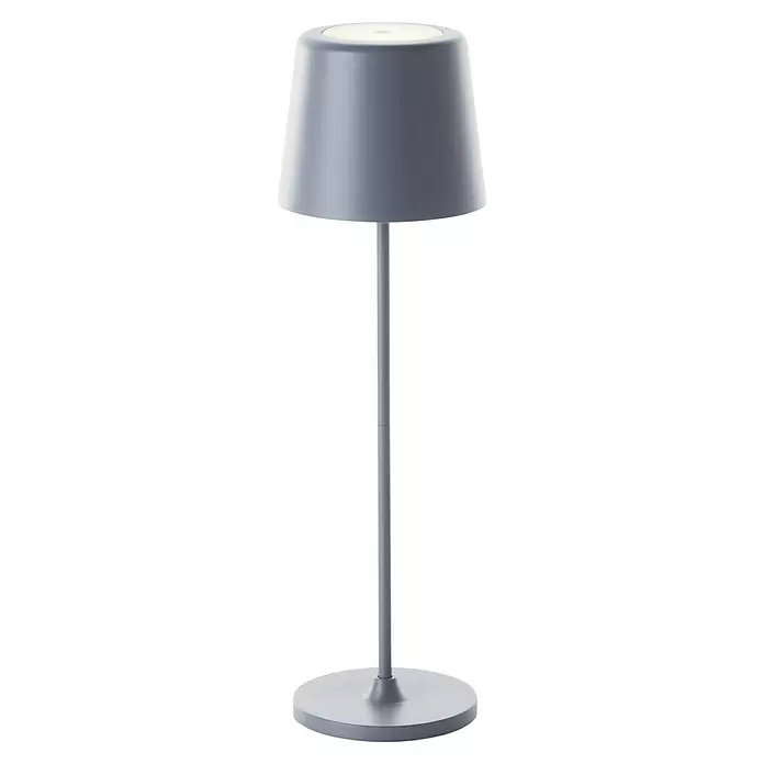 Brilliant Akku-Tischleuchte Kaami - 2 W, Grau, Warmweiß - Hellgraue Tischlampe mit konischem Schirm und rundem Fuß, leuchtet nach oben.