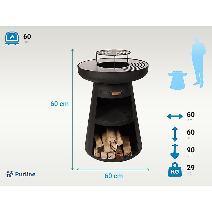 Purline Barbacoa de carbón EFP55RB (Diámetro de la superficie de la parrilla: 60 cm, Negro) | BAUHAUS