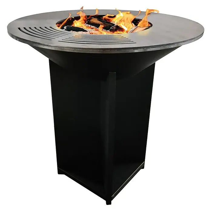 Purline Barbacoa de carbón EFP56B - Diámetro de la superficie de la parrilla: 98 cm, Negro - Parrilla de carbón moderna con superficie de cocción de acero redonda y fogón con leña.