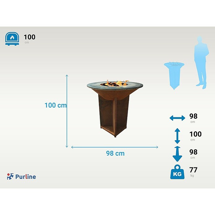 Purline Barbacoa de carbón EFP56CO (Diámetro de la superficie de la parrilla: 98 cm, Óxido) | BAUHAUS