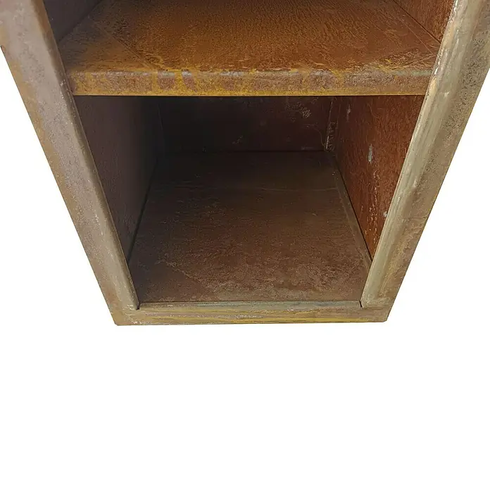 Purline Barbacoa de carbón EFP57CO - Diámetro de la superficie de la parrilla: 60 cm, Óxido - Estantería metálica rústica con dos compartimentos, ideal para decoraciones de estilo industrial.
