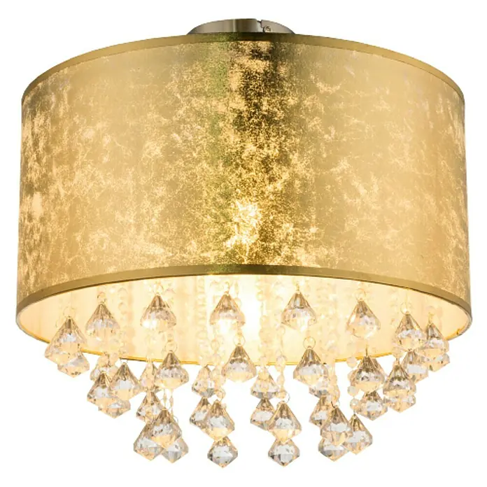 Globo Plafón Amy - 60 W, Oro, Claro, Níquel, E27 - Lámpara de techo dorada con colgantes de cristal brillante, que añade un toque de glamour a cualquier habitación. Iluminación elegante para un ambiente con estilo.