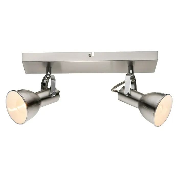 Globo Deckenstrahler Fargo - 80 W, L x B x H: 32 x 14 x 12,5 cm, Nickel matt, E14 - Moderne Deckenleuchte mit zwei verstellbaren Strahlern in gebürstetem Nickel-Finish für eine gezielte Beleuchtung im Raum.