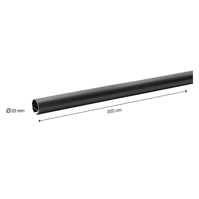 Expo Ambiente Halbprofil - Schwarz, Anzahl Läufe: 1 Stk., Länge: 200 cm - Abbildung einer 200 cm langen, schwarzen Gardinenstange mit einem Durchmesser von 20 mm.