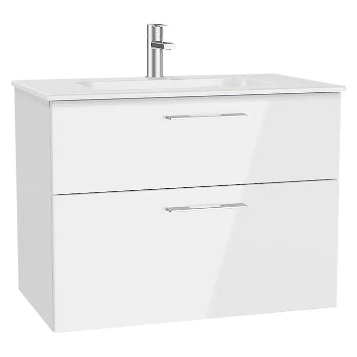 Camargue Aurinia Waschtischunterschrank - 80 x 48 x 60 cm, Weiß - Dieser Waschtischunterschrank in Weiß verfügt über zwei Schubladen und ein modernes Design. Perfekt für jedes Badezimmer.