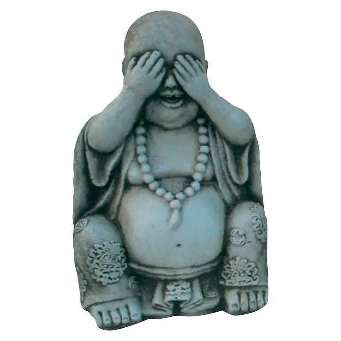 Figura decorativa Buda Ciego - Material compuesto - Una estatua de Buda que se cubre los ojos con ambas manos y lleva un collar con cuentas redondas.