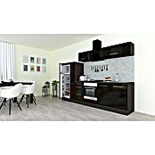 Respekta Premium Composición de cocina (Ancho: 300 cm, Con dispositivos eléctricos, Negro de alto brillo)