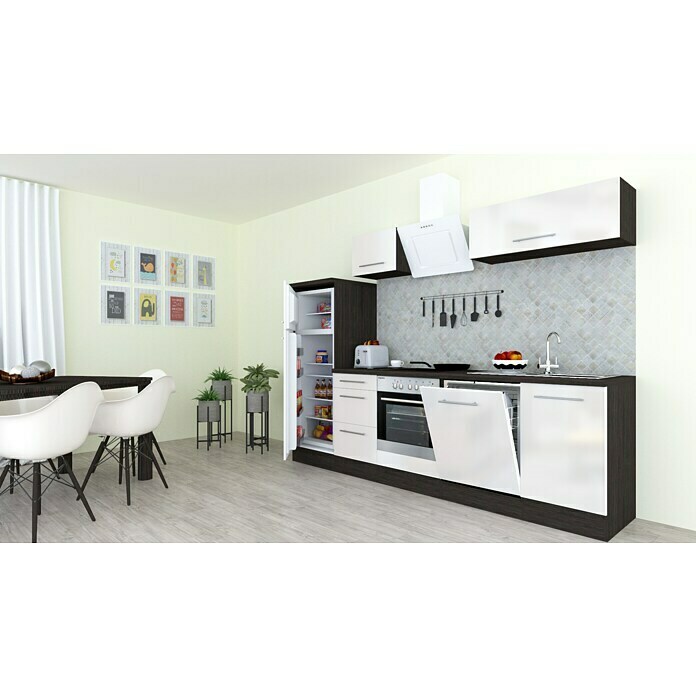 Respekta Premium Composición de cocina (Ancho: 280 cm, Con dispositivos eléctricos, Blanco de alto brillo)