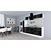 Respekta Premium Composición de cocina (Ancho: 300 cm, Con dispositivos eléctricos, Negro de alto brillo)