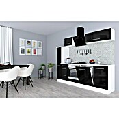 Respekta Premium Composición de cocina (Ancho: 250 cm, Con dispositivos eléctricos, Negro de alto brillo)