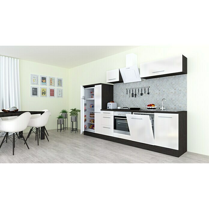 Respekta Premium Küchenzeile RP310EWCBO (Breite: 310 cm, Mit Elektrogeräten, Weiß Hochglanz)