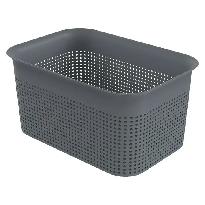Rotho Aufbewahrungsbox Brisen - L x B x H: 26,2 x 18 x 13 cm, Kunststoff, Anthrazit - Grauer rechteckiger Aufbewahrungskorb aus Kunststoff mit vielen kleinen Löchern für eine gute Belüftung. Ideal für Badezimmer oder Schränke.