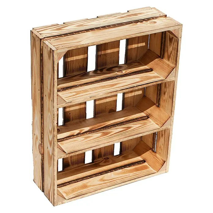 Holzkiste Wilma - B x H: 16 x 40 cm, Holz, Braun - Ein rustikaler, unbehandelter Holzkasten mit drei Regalfächern, ideal für Lagerung und Dekoration.
