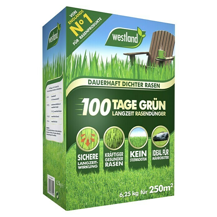 Westland Bio-Rasendünger 100 Tage Grün (Inhalt: 6,25 kg, Inhalt ausreichend für ca.: 250 m²)