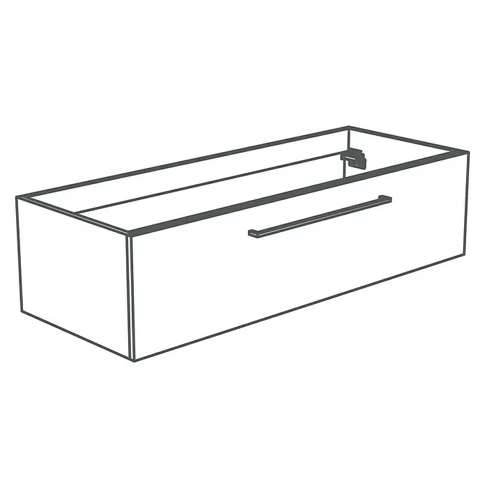 Camargue Espacio Waschtischunterschrank - 120 x 46 x 30 cm, Mira - Skizze eines modernen Waschtischunterschranks mit Schublade und Griff, dargestellt in klaren Linien und neutralem Design.