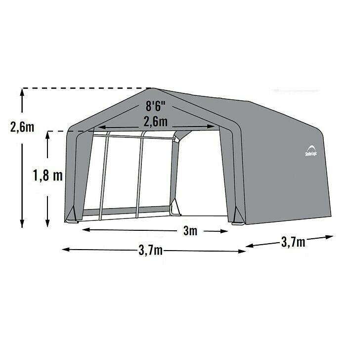 ShelterLogic Folien-GerätehausAußenbreite inkl. Dachüberstand: 370 cm, Außentiefe inkl. Dachüberstand: 370 cm Unknown