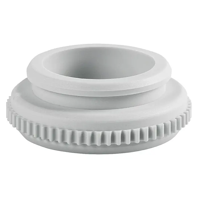 Homematic IP Ventiladapter EQ3-ADA-VA80 - 5 Stk. - Nahaufnahme eines weißen Kunststoffadapters mit Gewinde. Ideal für Rohrverbindungen und Sanitärinstallationen.