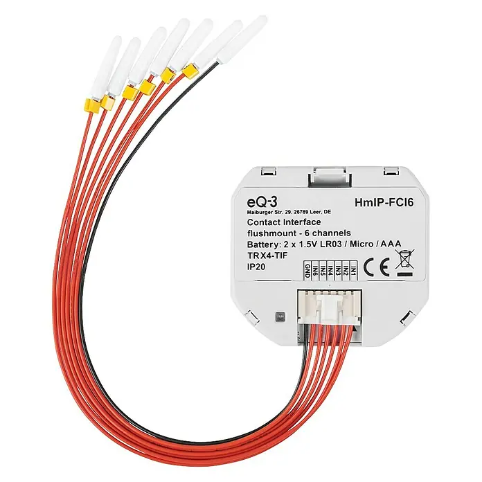 Homematic IP Funkschalter Contact Interface HmIP-FCI6 - Batteriebetrieben, 4,85 x 1,5 x 5,3 cm - Das Homematic IP-FCI6 Kontakt-Interface für Unterputzmontage mit 6 Kanälen, ideal zur Integration von potentialfreien Kontakten.