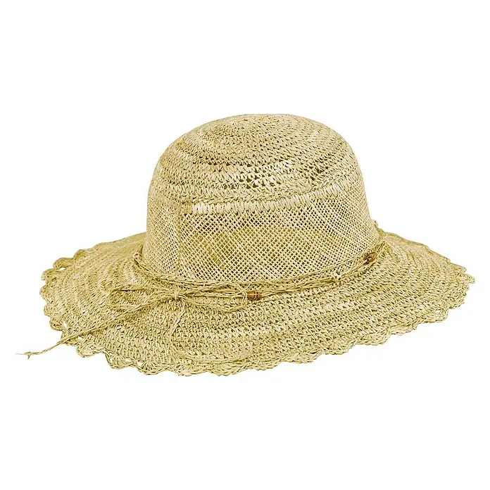 Sonnenhut Julie - Beige, Geeignet für: Damen - Strohhut mit gewellter Krempe und dekorativem Band. Der Hut ist aus natürlichem Material gefertigt und ideal für sonnige Tage.