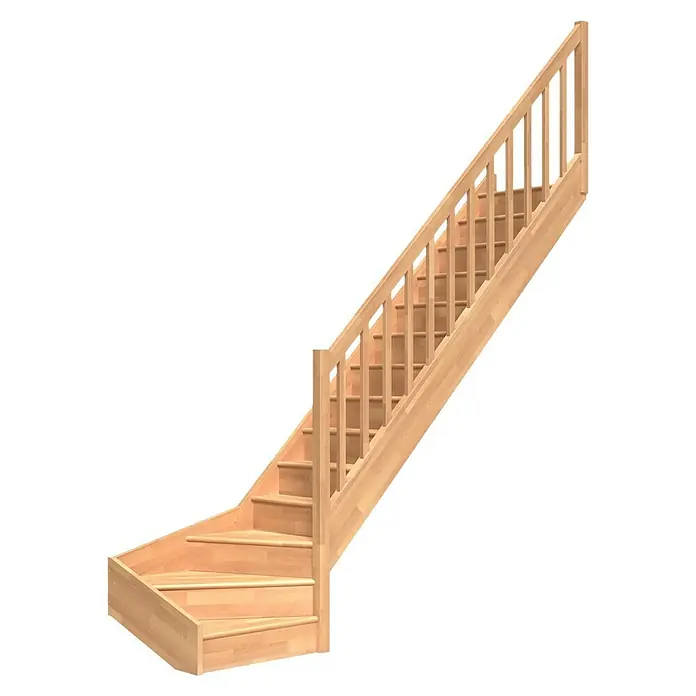 Dolle Raumspartreppe Paris - Breite: 83,5 cm, Buche, Lackiert, Geschosshöhe: 318 cm, 1/4-gewendelt rechts, Rechteckstäbe Holz, Mit Setzstufen - Holztreppe mit Geländer, ideal für den Innenbereich. Die Treppe ist aus hellem Holz gefertigt und bietet eine sichere und stilvolle Aufstiegsmöglichkeit.