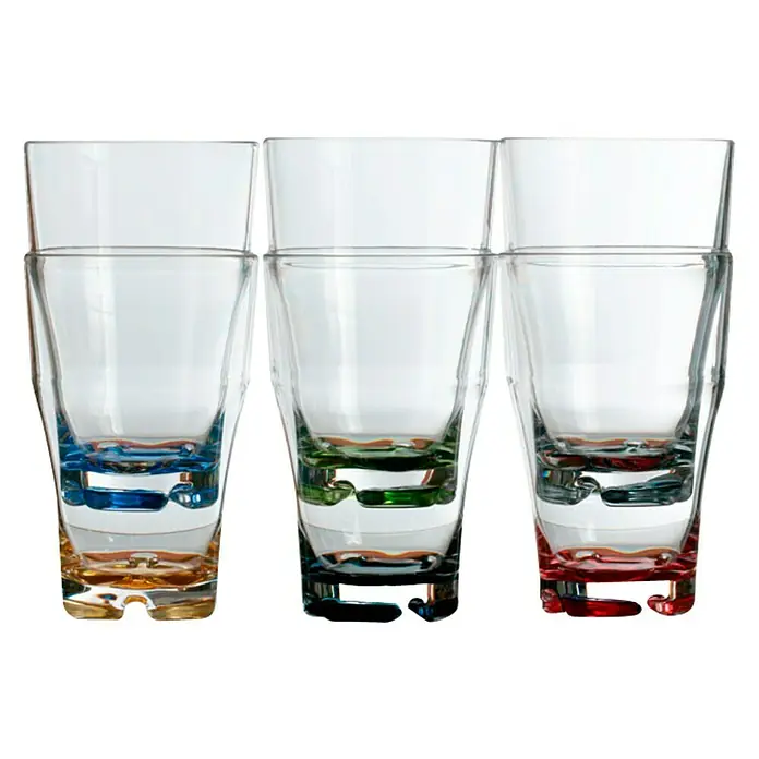 Marine Business Party Vaso para beber refresco - 6 ud., Plástico, Transparente - Vasos de chupito de colores: Juego de tres vasos de chupito con diseño de doble pared y fondos de colores en azul, verde y rojo.
