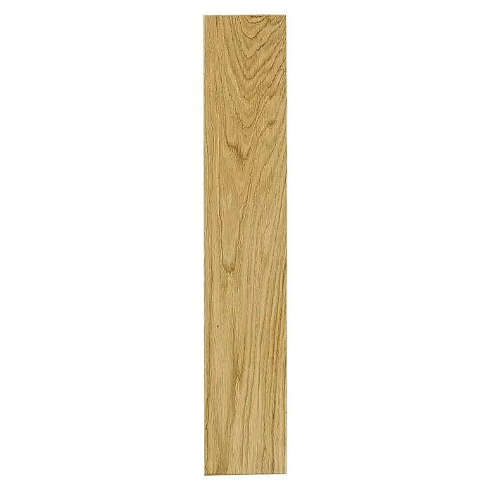 Barlinek Parkett Classico Line - Eiche Caramel, Fischgrät, 725 x 130 x 14 mm - Abbildung einer einzelnen Holzdiele in hellbrauner Farbe, mit deutlicher Holzmaserung. Das Holz ist unbehandelt und hat eine natürliche Optik.