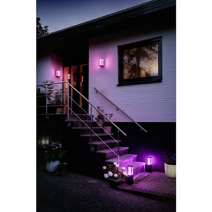 Philips Hue LED-Außenwandleuchte Impress8 W, 14,1 x 12 x 24 cm, Schwarz, IP44 Use Shot