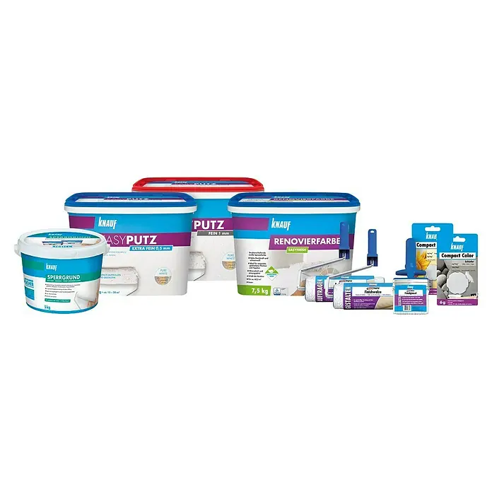 Knauf EasyPutz Dekoputz Fein - Weiß, Körnung: 1 mm, 10 kg, Konservierungsmittelfrei - Produktübersicht von Knauf: Farben, Putze, Grundierungen und Zubehör für Renovierung und Gestaltung. Vielfalt für individuelle Projekte.