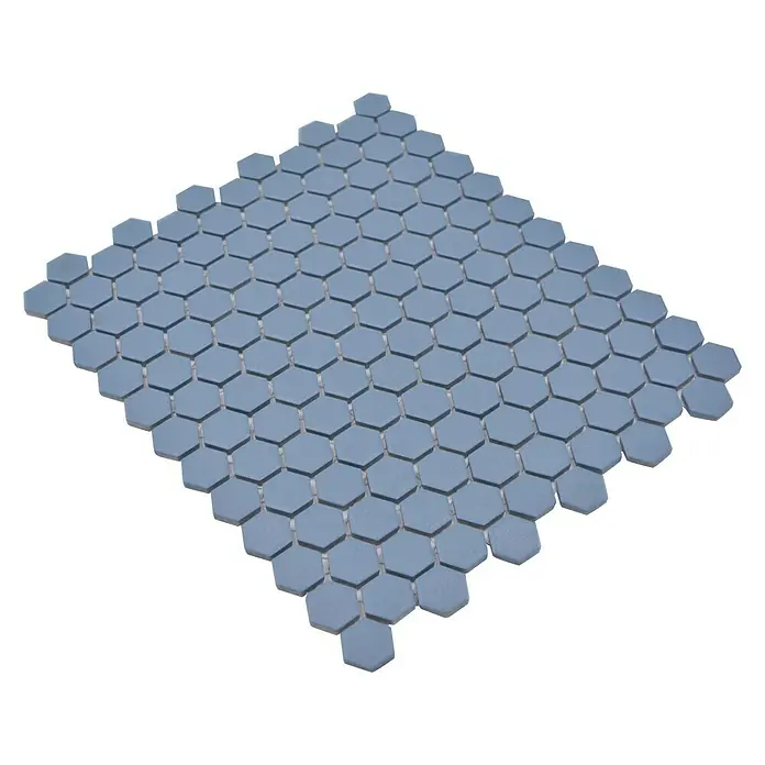 Mosaikfliese Hexagon Uni HX AT23 - 26 x 30 cm, Blau, Matt - Blaugraue sechseckige Mosaikfliesen, ideal für stilvolle Wand- und Bodengestaltung in Bad und Küche. Die kleinen Fliesen ergeben ein tolles Muster.