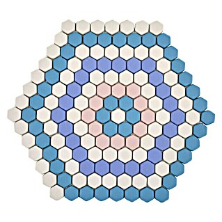 Mozaïektegel zeshoek CUBA HX9M (18 x 17,8 cm, Blauw/roze/wit, Mat)