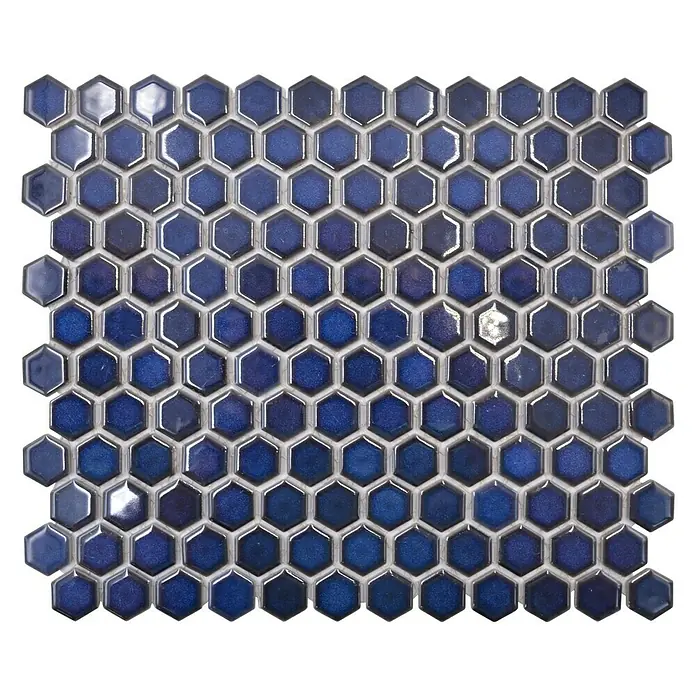 Mosaikfliese Hexagon Uni HX 260 - 26 x 30 cm, Blau, Glänzend - Hochglänzendes, blaues Sechseck-Mosaik für stilvolle Wand- und Bodengestaltungen. Ideal für Badezimmer und Küchen mit modernem Design.