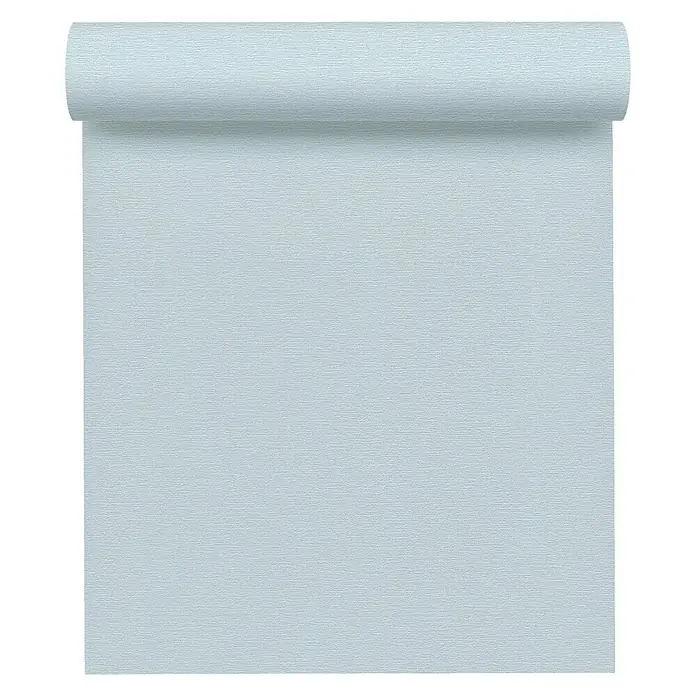 A.S. Création Flavour Vliestapete II - Hellblau, Uni, 10,05 x 0,53 m - Nahaufnahme einer blassblauen strukturierten Rollenpapierrolle, ideal für kreative Projekte und Hintergrundanwendungen.