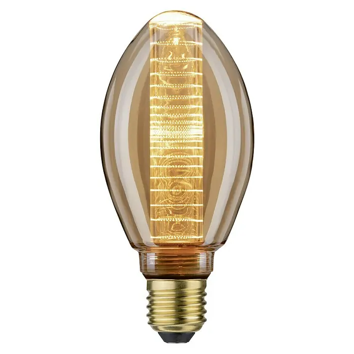 Paulmann LED-Lampe Vintage Glühlampenform Ring E27 - E27, Nicht Dimmbar, Warmweiß, 200 lm, 4 W, Birne - Nahaufnahme einer dekorativen LED-Glühbirne mit warmem Licht, ideal für stimmungsvolle Beleuchtung.