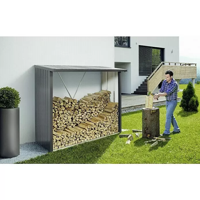 Biohort WoodStock Kaminholzregal WoodStock - Stahl, Quarzgrau, B x T x H: 157 x 102 x 199 cm - Stimmungsaufnahme
