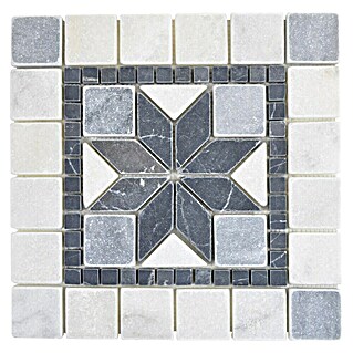 Tegel van antiek marmer tegelrozet Doradonero XND 43058 (30,5 x 30,5 cm, Wit/Zwart/Grijs, Mat)