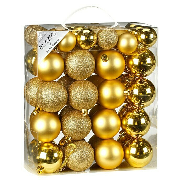 Christbaumkugel-MixGold, Kunststoff, Durchmesser: 4 cm - 6 cm, 50 Stk. Front View