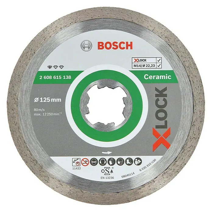Bosch Professional X-Lock Diamant-Trennscheibe Standard for Ceramic - Durchmesser Scheibe: 125 mm, Geeignet für: Keramik - Aufnahme des Bosch X-LOCK Keramik-Trennscheibe, Durchmesser 125mm, ideal für saubere Schnitte in Keramikfliesen.