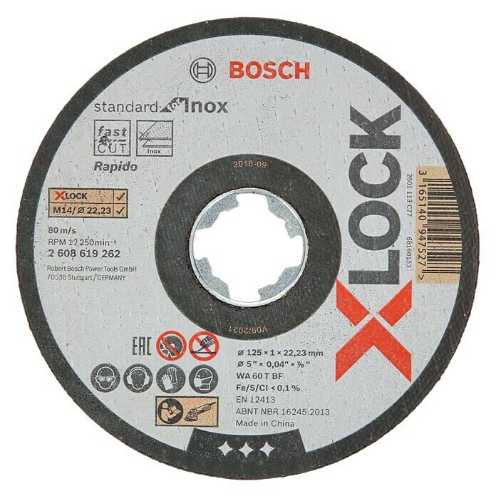 Bosch Professional X-Lock Trennscheibe Standard for Inox WA 60 T BFDurchmesser Scheibe: 125 mm, Stärke Scheibe: 1 mm, Geeignet für: Metall Front View