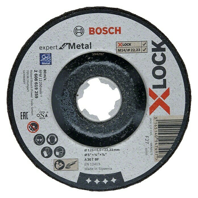 Bosch Professional Schruppscheibe X-Lock Expert for Metal A 30 T BFGeeignet für: Metall, Durchmesser Scheibe: 125 mm, Stärke Scheibe: 6 mm Front View