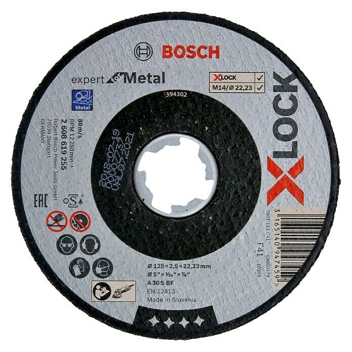 Bosch Professional X-Lock Trennscheibe Expert for Metal A 30 S BFDurchmesser Scheibe: 125 mm, Stärke Scheibe: 2,5 mm, Geeignet für: Metall Front View