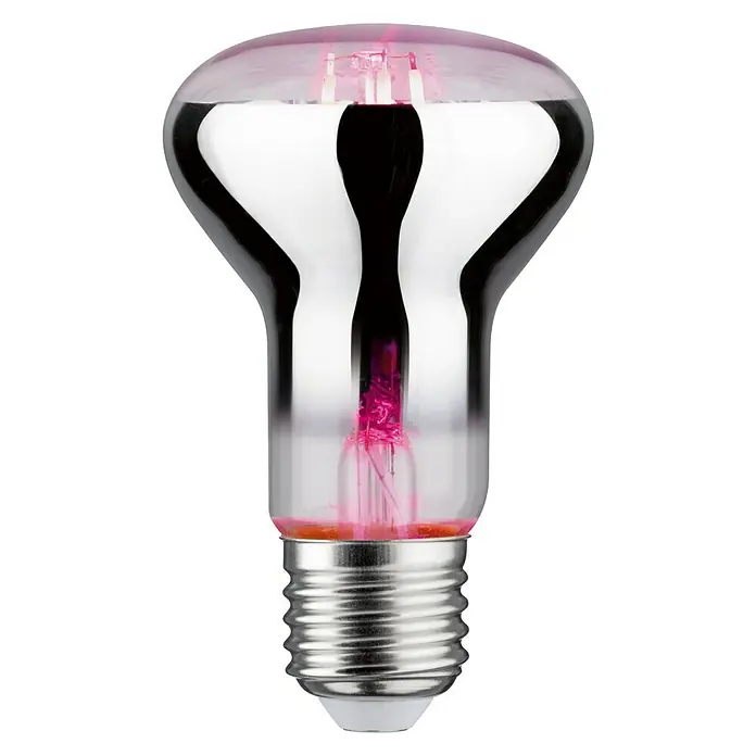 Paulmann Pflanzenlampe Grow Green - 6,5 W, 200 lm, R63 - Nahaufnahme einer R63 Glühbirne mit rosa Beschichtung, ideal für besondere Beleuchtungsprojekte und stimmungsvolle Akzente.