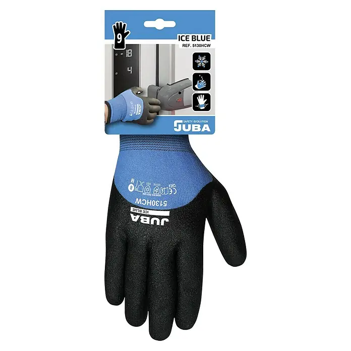 Juba Guantes de trabajo H5130 - Talla del guante: 10, Azul/Negro, 2 ud. - Imagen del producto de un guante negro Juba Ice Blue 5130HCW, ideal para el frío y trabajos de precisión. Gran confort y buena protección.