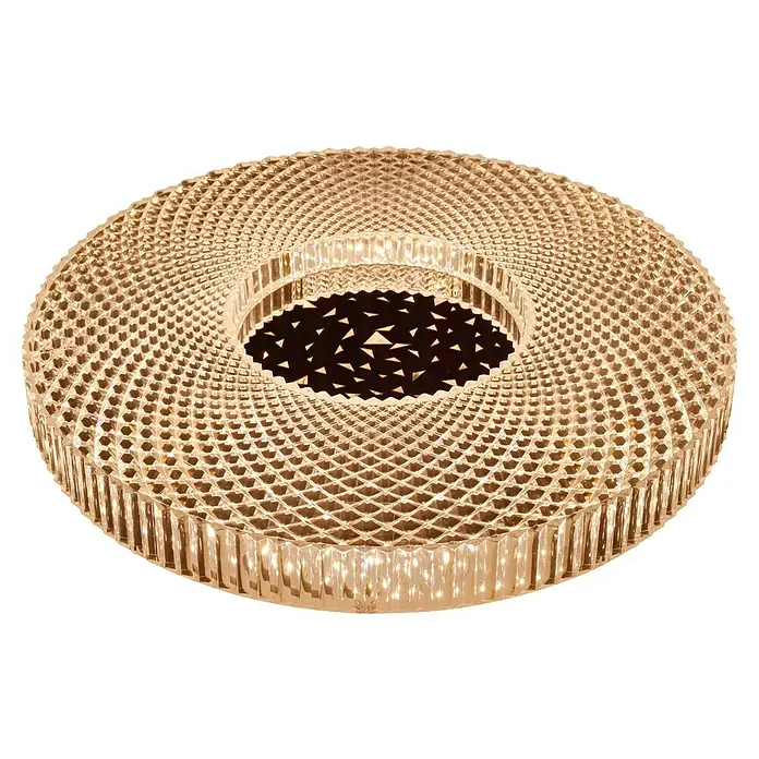 Tween Light LED-Deckenleuchte rund Borsano - 40 W, Ø x H: 490 mm x 8 cm, Transparent, Warmweiß - Ein atemberaubender runder Deckenleuchter mit einem komplexen, kristallartigen Muster und einem dunklen, geometrischen Zentrum, das einen eleganten Glanz verströmt.