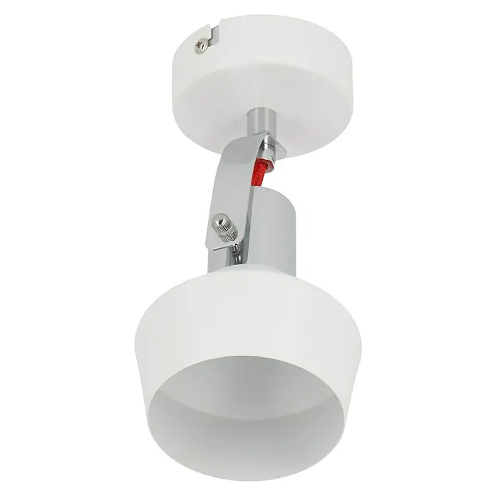 Tween Light Regleta Grado - 4 W, L x An x Al: 13,1 x 9,5 x 19,2 cm, Blanco, E14 - Primer plano de un foco de techo blanco moderno con un brazo cromado ajustable.